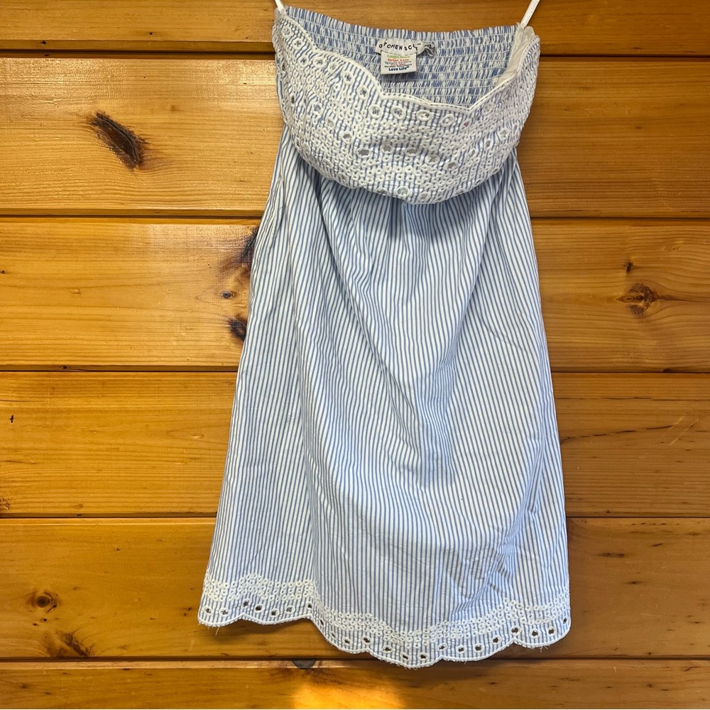 NWT GRETCHEN SCOTT Blue and White Striped Dress with Lace Trim L